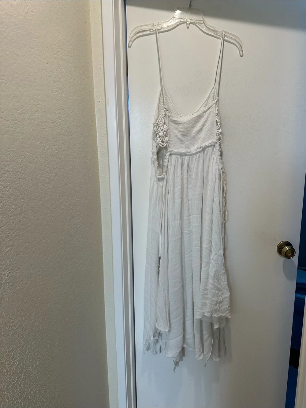 Free People White Spaghetti Strap Maxi Dress with Lace-Up Bodice Size Medium